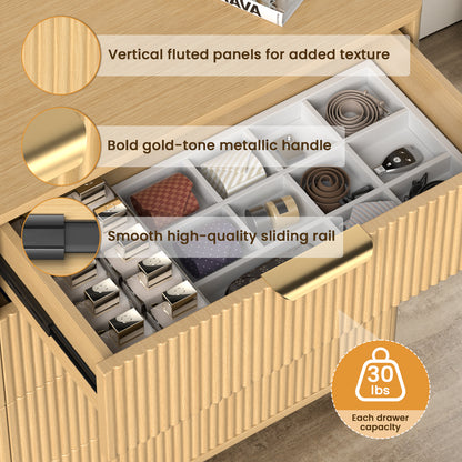 Save 50% - 47" Modern Wood Dresser with 8 Drawers – Fluted Boho Design, Chest of Drawers for Bedroom