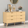 Natural wood dresser with 6 drawers featuring fluted boho design by Belord, perfect for bedroom storage and modern decor.