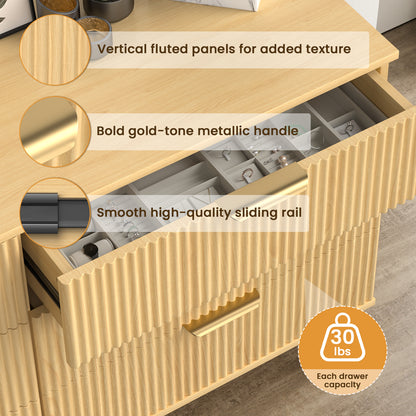 Save 50% - 63" Modern Boho Dresser – 9-Drawer Light Wood Chest with Fluted Detailing | Bedroom Storage