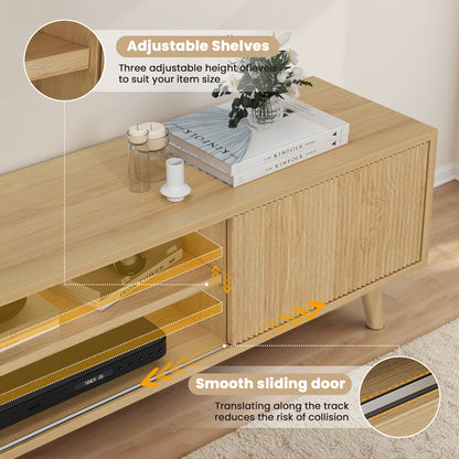 Save 50% - 75" Boho TV Stand in Natural | Media Console with Fluted Doors & Ample Storage