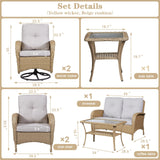 Patio Conversation Set 7-Piece with Loveseat, Swivel Glider Chairs, Patio Chairs, Coffee Table, and Side Table, NDS Series - Belord