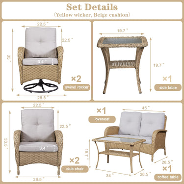 Patio Conversation Set 7-Piece with Loveseat, Swivel Glider Chairs, Patio Chairs, Coffee Table, and Side Table, NDS Series - Belord