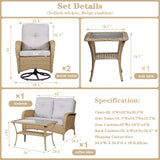 Patio Conversation Set 5-Piece with Loveseat, Swivel Glider Chairs, Coffee Table, and Side Table, NDS Series - Belord