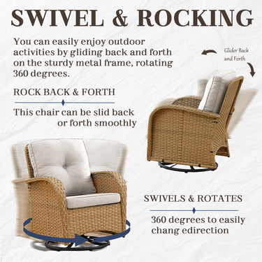 Patio Conversation Set 5-Piece with Loveseat, Swivel Glider Chairs, Coffee Table, and Side Table, NDS Series - Belord
