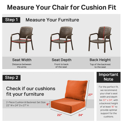 6" Thick Outdoor Cushions 22x24x6, 4-Set Deep Seat Patio Cushions with Removable Cover, Waterproof & Fade Resistant Replacement for Wicker Chair, Loveseat, Sofa