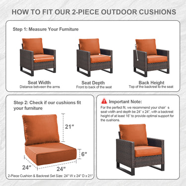 1 Set Outdoor Cushion, High Back and Deep Seating, 6" H x 24" W x 24" D - Belord