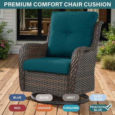 16-Piece Blue Patio Cushion Set - 8 Seat & 8 Back Cushions with Removable Waterproof Covers - Belord