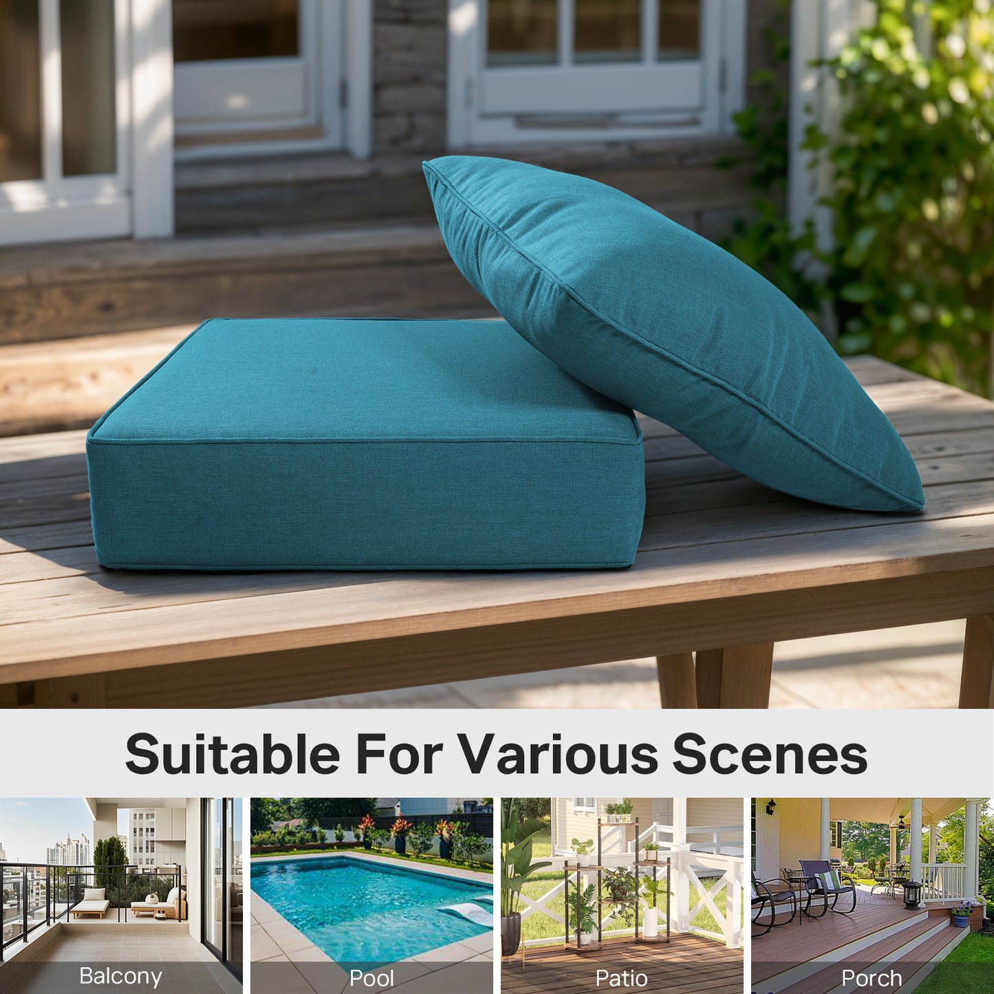 High Back Deep Seat Cushion, 2-Piece Set for Patio Sofas and Chairs, 6"H x 22"W x 24"D