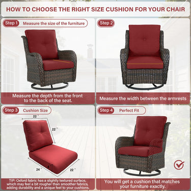 Outdoor Furniture Cushions with Removable Covers - Set of 6 (3 Seat & 3 Back) 22x24x4 Inch Patio Pillows - Belord