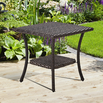 Outdoor Wicker Rattan Side Table with 2-Tier Storage, MN Series