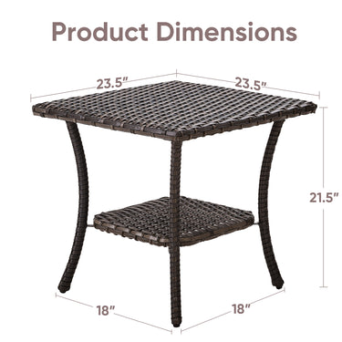 Outdoor Wicker Rattan Side Table with 2-Tier Storage, MN Series