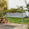 Silver galvanized metal elevated garden bed with legs, ideal for vegetables, herbs, and flowers in pots and planters.