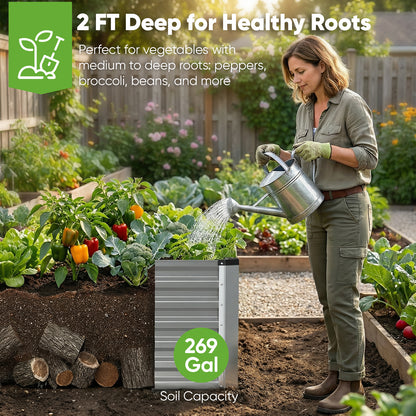6x3x2ft Galvanized Raised Garden Bed, Outdoor Metal Planter Box with 269 Gallon Capacity for Vegetables, Herbs & Flowers