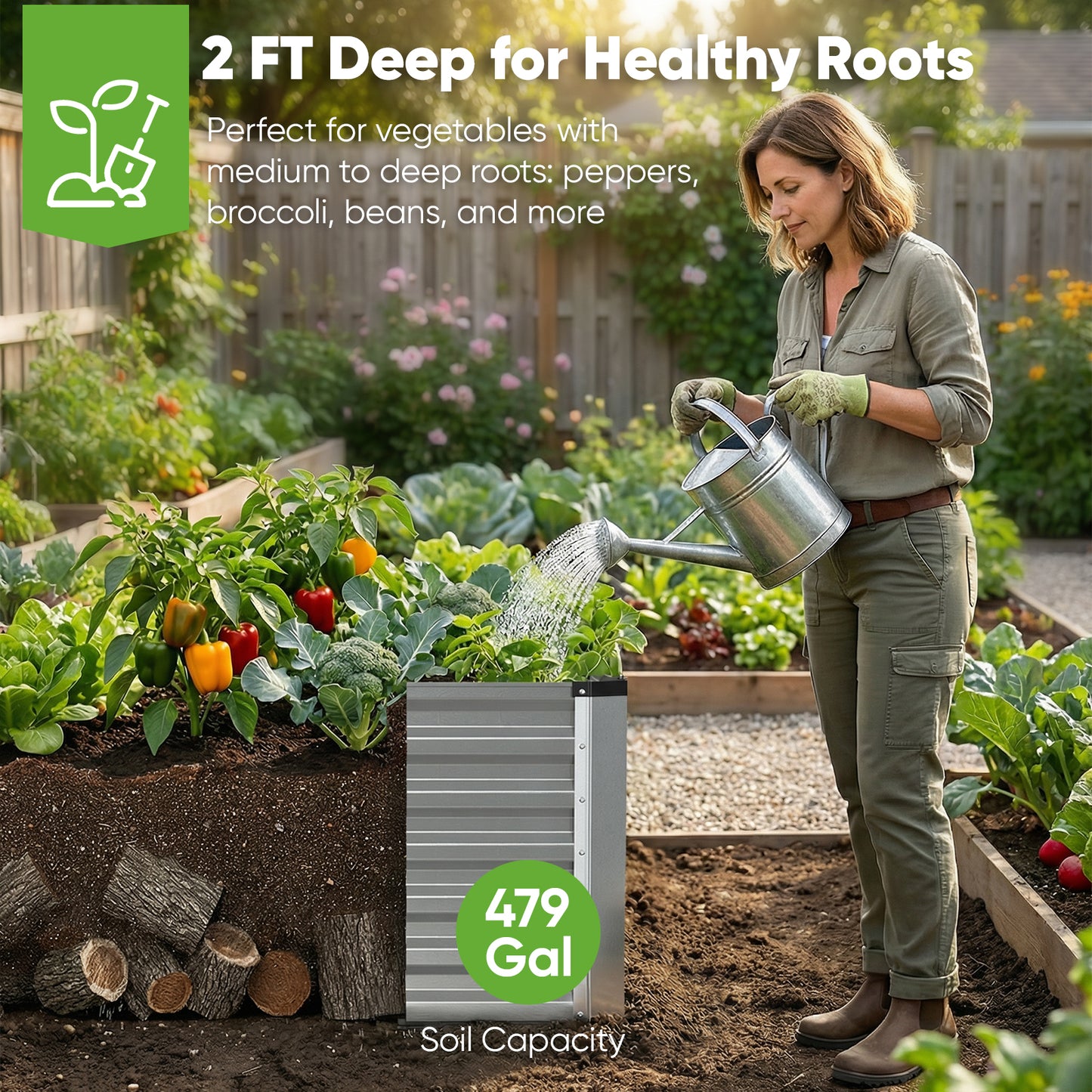8x4x2ft Deep Galvanized Raised Garden Bed, Outdoor Metal Planter with 479 Gallon Soil Capacity