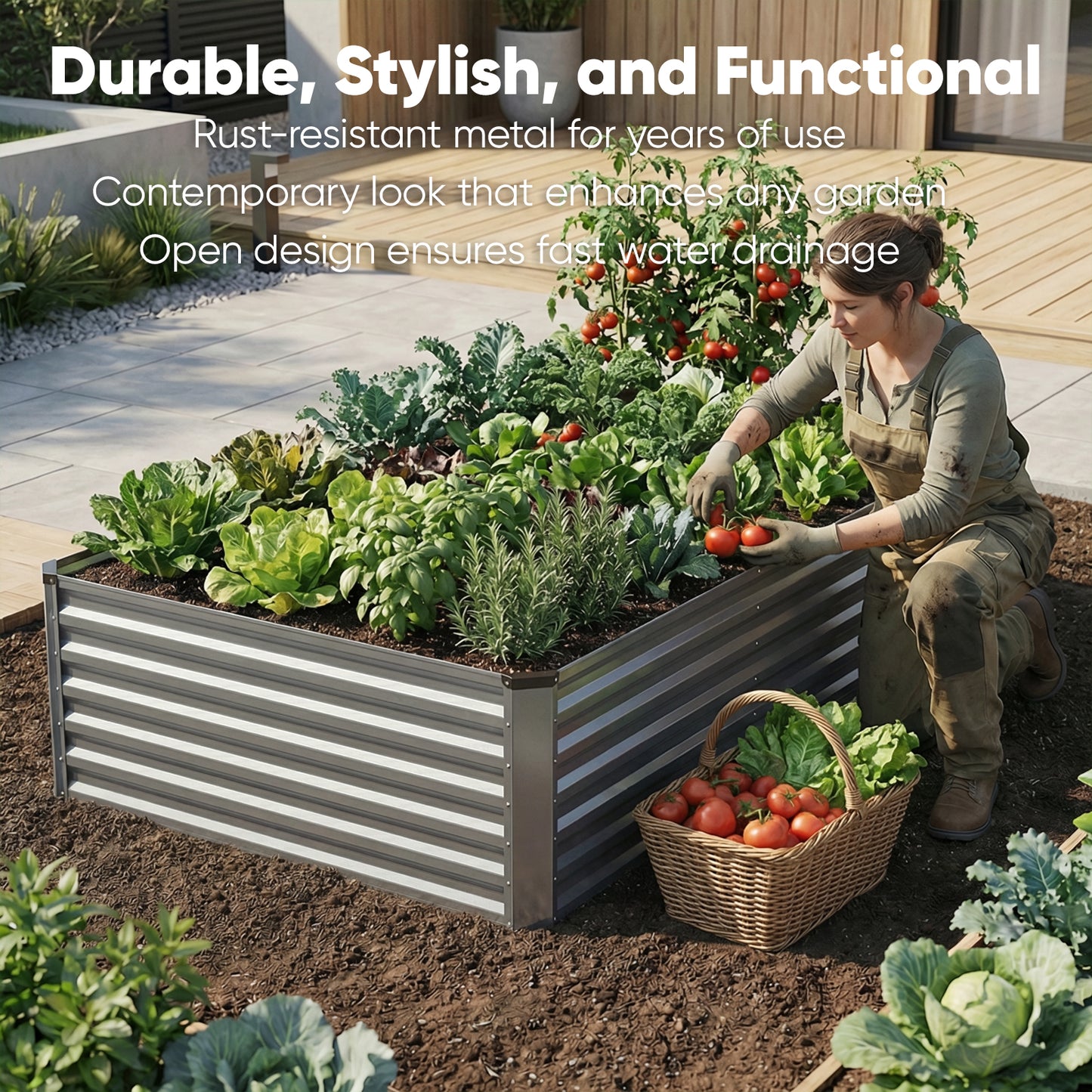 6x3x2ft Galvanized Raised Garden Bed, Outdoor Metal Planter Box with 269 Gallon Capacity for Vegetables, Herbs & Flowers