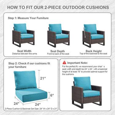 1 Set Outdoor Cushion, High Back and Deep Seating, 6" H x 24" W x 24" D - Belord