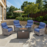 Upgraded 6" Cushion Small Patio Fire Pit Set – High Back Swivel Chairs + Rectangular Fire Table with Wind Guard - Belord