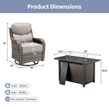 Belord 6-inch cushion patio fire pit set with high-back swivel chairs and rectangular fire table with wind guard, metal design.