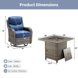 Belord upgraded 6-inch cushion patio fire pit set with high-back swivel chairs and rectangular fire table with wind guard.