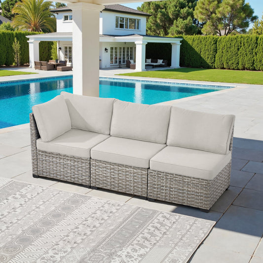 All-Weather 3-Seater Wicker Sofa – Modular Outdoor Sectional with 4” Removable Cushions, PAD Series