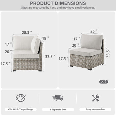All-Weather 3-Seater Wicker Sofa – Modular Outdoor Sectional with 4” Removable Cushions, PAD Series - Belord