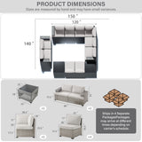 10-Seater Grand Patio Conversation Set - Modular Wicker Sectional Sofa with Glass Coffee Table, PAD Series - Belord