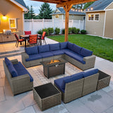10-Seater Grand Patio Conversation Set - Modular Wicker Sectional Sofa with Glass Coffee Table, PAD Series - Belord