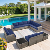 10-Seater Grand Patio Conversation Set - Modular Wicker Sectional Sofa with Glass Coffee Table, PAD Series - Belord