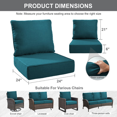 2 Set Outdoor Cushion, High Back and Deep Seating, 6" H x 24" W x 24" D - Belord