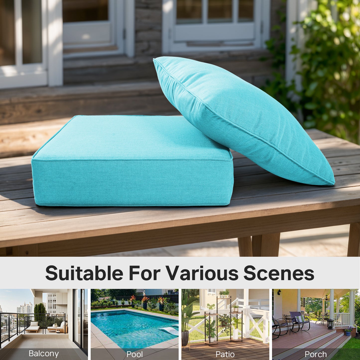 High Back Deep Seat Cushion, 2-Piece Set for Patio Sofas and Chairs, 6"H x 22"W x 24"D