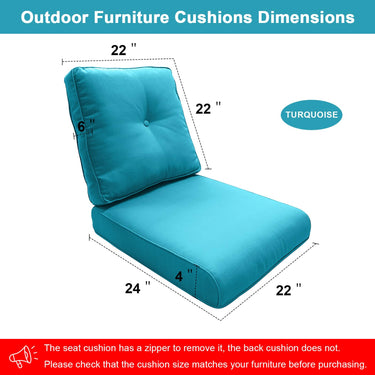 Outdoor Furniture Cushions with Removable Covers - Set of 6 (3 Seat & 3 Back) 22x24x4 Inch Patio Pillows - Belord