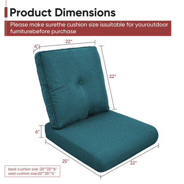 2 Set High Back and Deep Seating Outdoor Cushion with Button, 22'' x 24'' - Belord