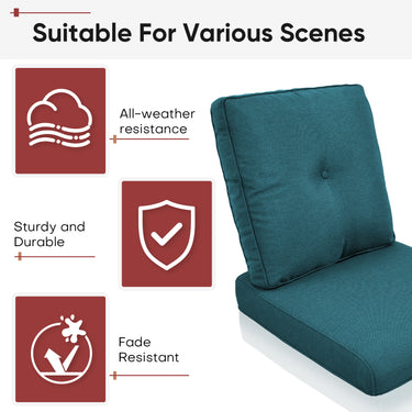 2 Set High Back and Deep Seating Outdoor Cushion with Button, 22'' x 24'' - Belord