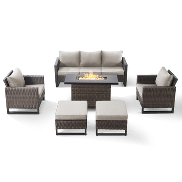 6-Piece Patio Set with Height-Adjustable Fire Pit Table, GRS Series