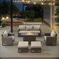Patio Conversation Set 6-Piece with Sofa, Patio Chairs, Height-Adjustable Fire Pit Table, and Ottoman, GRS Series