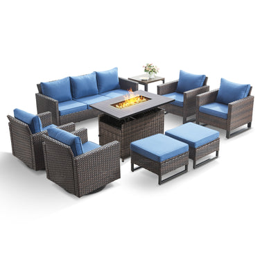 9-Piece Patio Set with Adjustable Rectangular Fire Pit Table, GRS Series