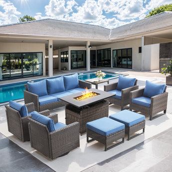 9-Piece Patio Set with Adjustable Rectangular Fire Pit Table, GRS Series