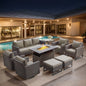 Patio Conversation Set 9-Piece with Sofa, Swivel Glider Chairs, Patio Chairs, Rectangular Adjustable Fire Pit Table, Side Table, and Ottoman, GRS Series