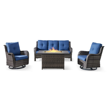 Height-Adjustable Fire Pit Table Set with Swivel Glider Chairs and Sofa, NTC Series