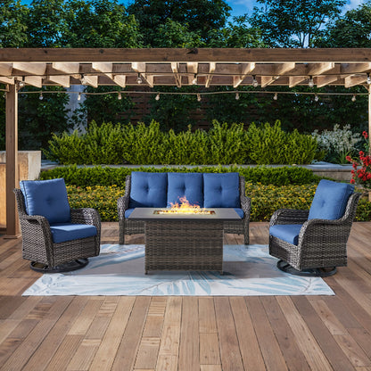 Height-Adjustable Fire Pit Table Set with Swivel Glider Chairs and Sofa, NTC Series