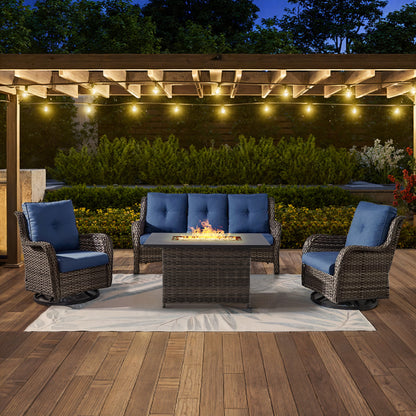 Height-Adjustable Fire Pit Table Set with Swivel Glider Chairs and Sofa, NTC Series