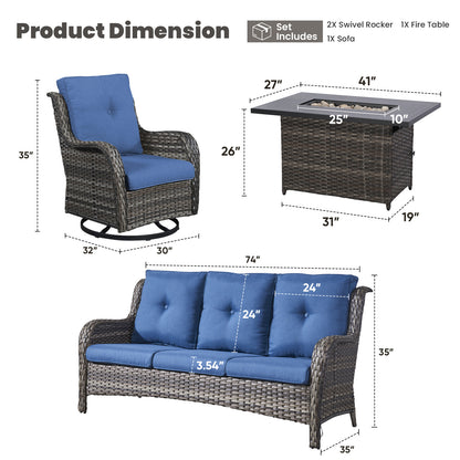 Height-Adjustable Fire Pit Table Set with Swivel Glider Chairs and Sofa, NTC Series