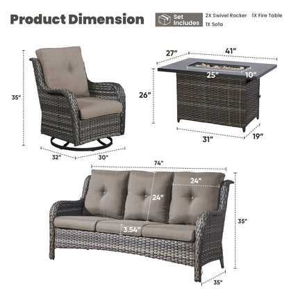 Height-Adjustable Fire Pit Table Set with Swivel Glider Chairs and Sofa, NTC Series