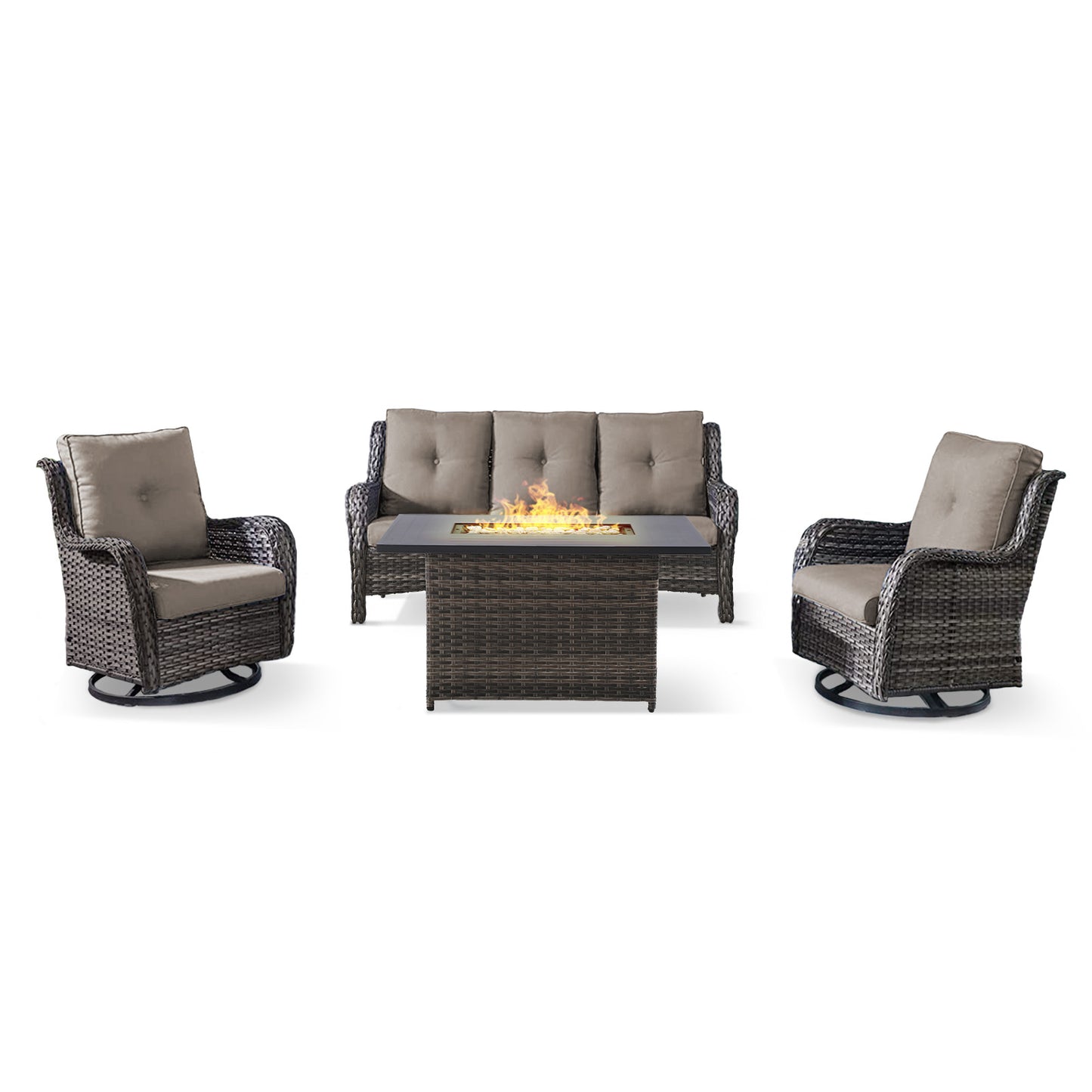 Height-Adjustable Fire Pit Table Set with Swivel Glider Chairs and Sofa, NTC Series
