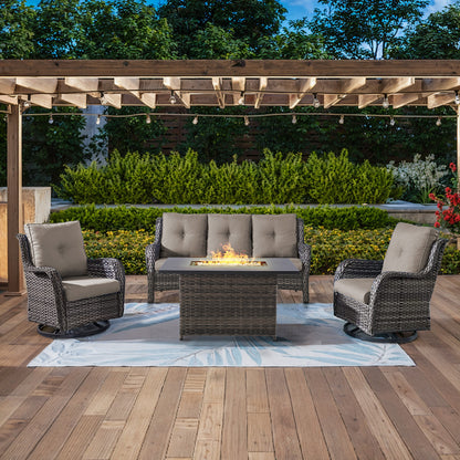 Height-Adjustable Fire Pit Table Set with Swivel Glider Chairs and Sofa, NTC Series