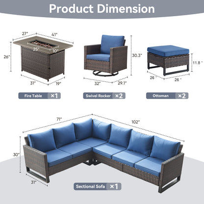 11-Piece Outdoor Wicker Conversation Set with Corner Sofa, Swivel Chairs, Ottomans & 41" Fire Pit Table (55,000 BTU), GRS Series