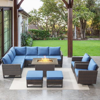 11-Piece Patio Set with 41" Propane Fire Pit Table 55,000 BTU, GRS Series