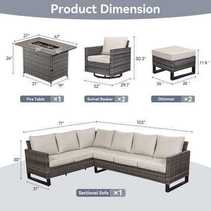 11-Piece Outdoor Wicker Conversation Set with Corner Sofa, Swivel Chairs, Ottomans & 41" Fire Pit Table (55,000 BTU), GRS Series