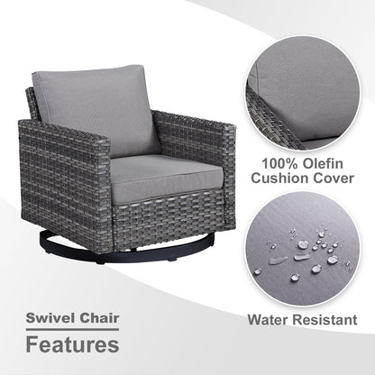 11-Piece Outdoor Wicker Conversation Set with Corner Sofa, Swivel Chairs, Ottomans & 41" Fire Pit Table (55,000 BTU), GRS Series