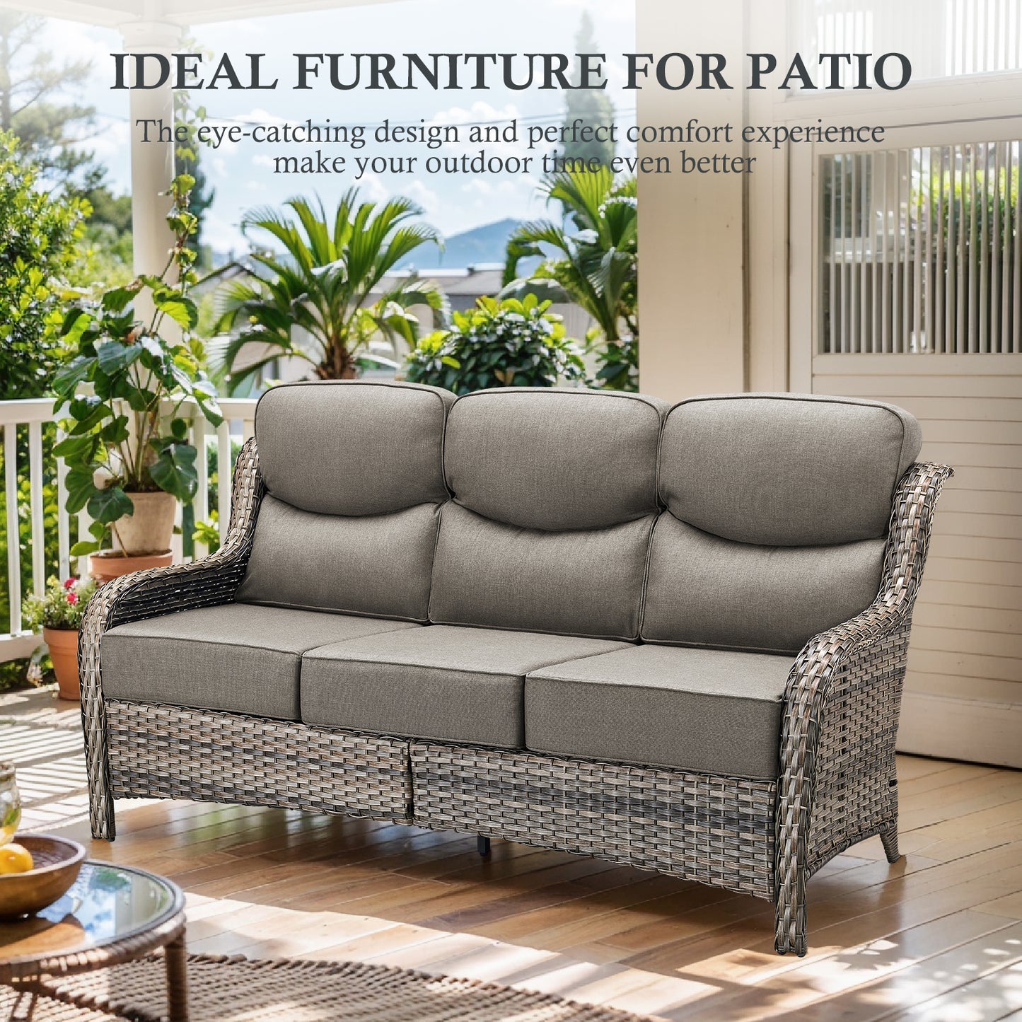 Premium 4PCS Patio Conversation Set for Backyard & Deck, Hand-Woven Rattan Sofa, Swivel Chairs & Coffee Table with 6" Cushions, NT Series